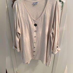 J&M  3/4” sleeve embellished with buttons casual top XL Tan